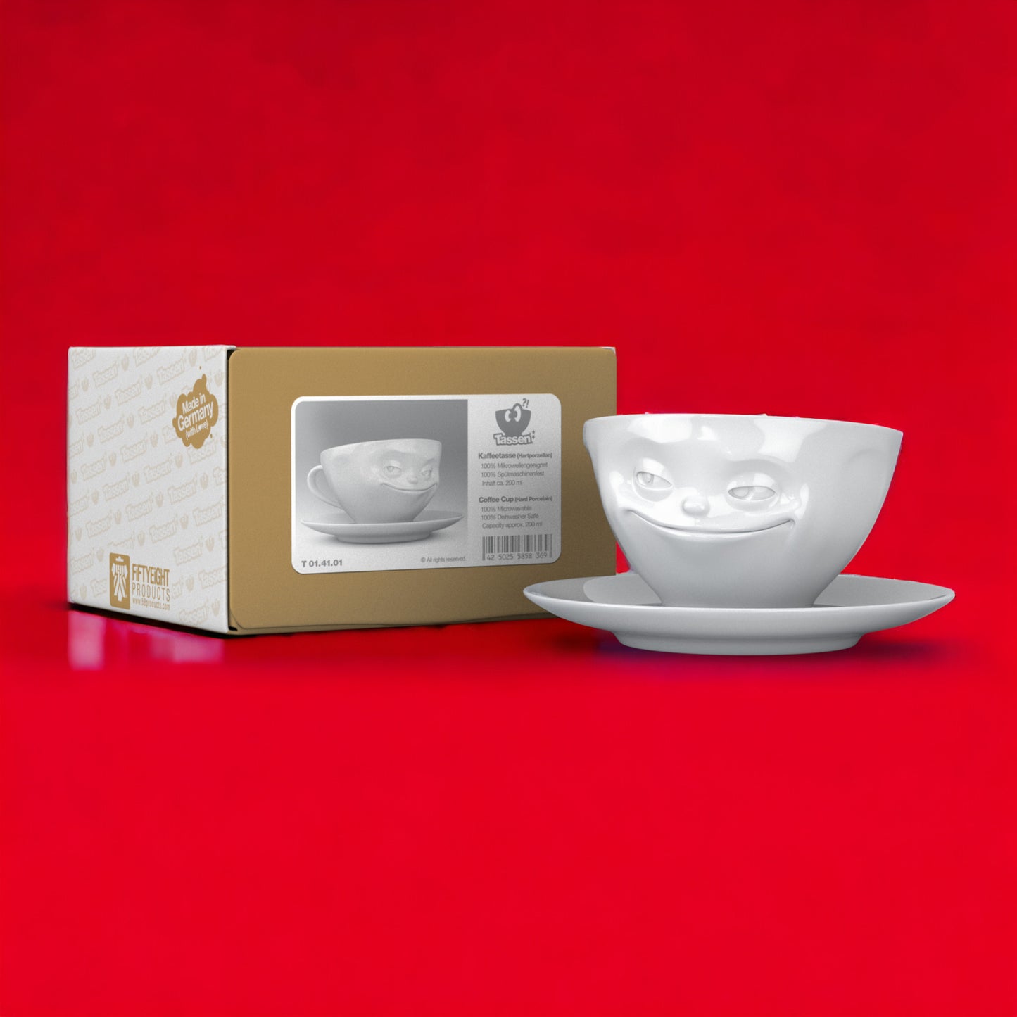 Lachende Tasse FIFTYEIGHT PRODUCTS | Kaffeetasse | GRINSEND | ca. 200ml | weiß