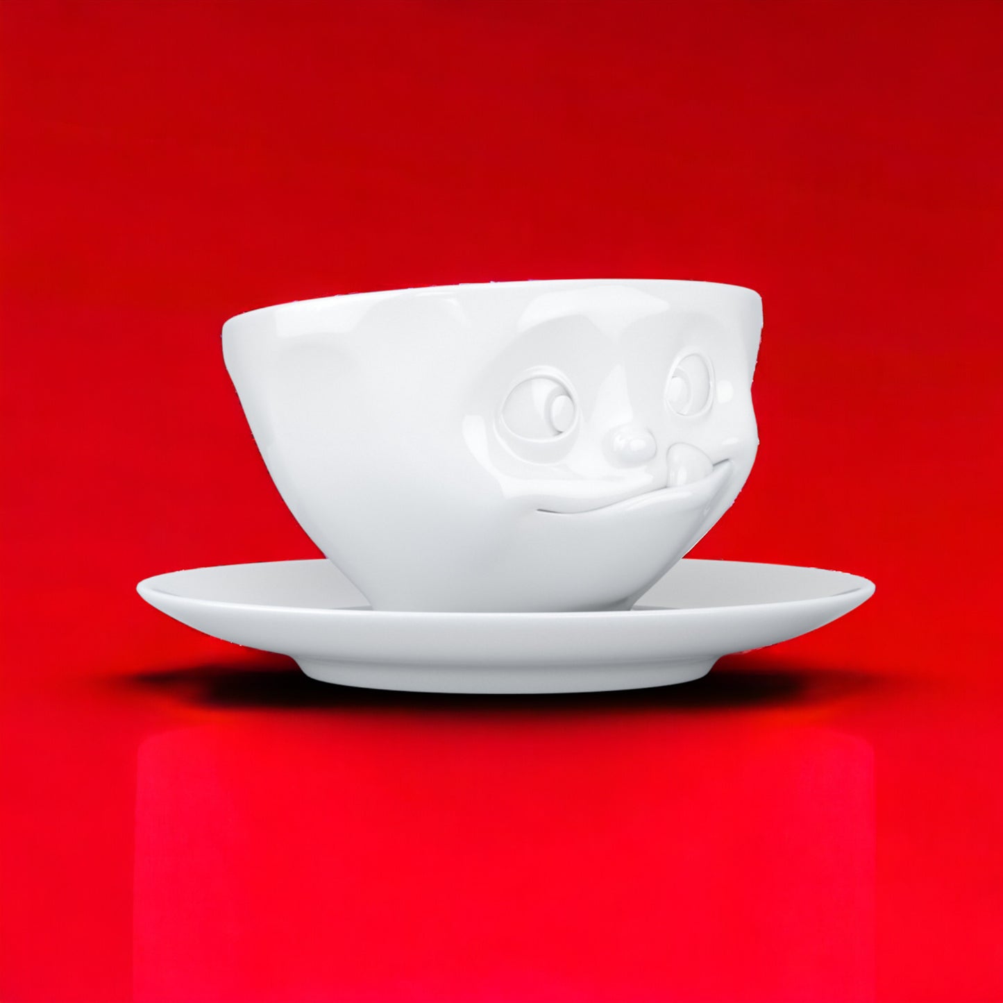 Lachende Tasse FIFTYEIGHT PRODUCTS | Kaffeetasse | LECKER | ca. 200ml | weiß