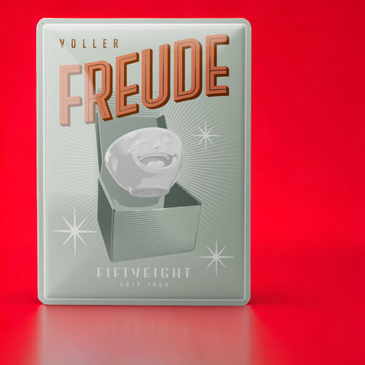 Lachende Tasse FIFTYEIGHT PRODUCTS | Blechschild | VOLLER FREUDE | Vintage Edition