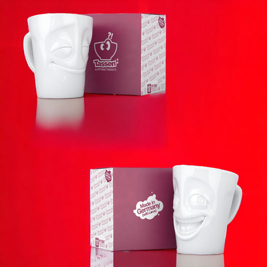 Lachende Tasse FIFTYEIGHT PRODUCTS | 2er Henkeltassen-Set | VERGNÜGT & WITZIG | je ca. 350ml | weiß