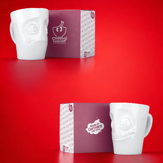 Lachende Tasse FIFTYEIGHT PRODUCTS | 2er Henkeltassen-Set | VERDUTZT & LECKER | je ca. 350ml | weiß