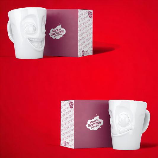 Lachende Tasse FIFTYEIGHT PRODUCTS | 2er Henkeltassen-Set | WITZIG & LECKER | je ca. 350ml | weiß