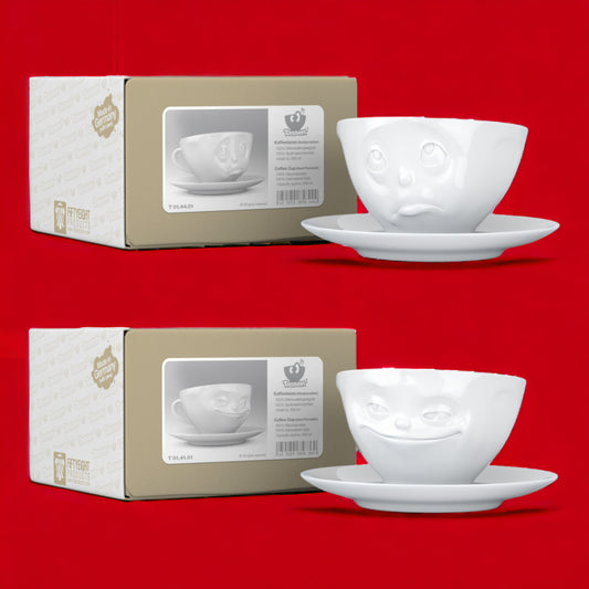 Lachende Tasse FIFTYEIGHT PRODUCTS | 2er Tassen Set | GRINSEND & OCH BITTE | je ca. 200ml | weiß