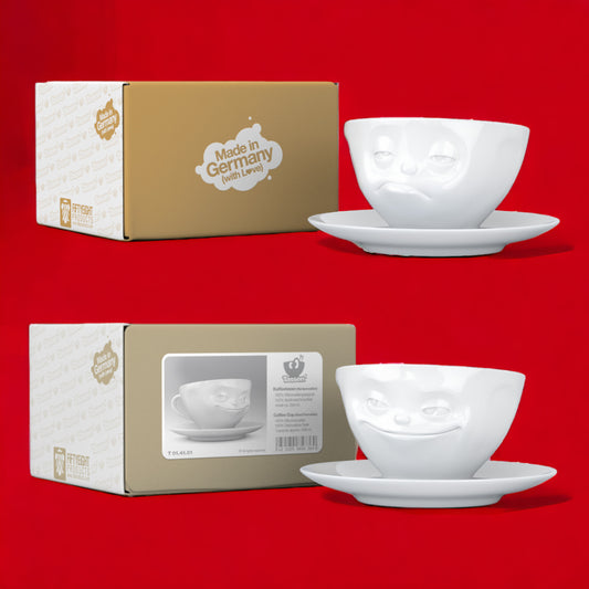 Lachende Tasse FIFTYEIGHT PRODUCTS | 2er Tassen Set | GRINSEND & VERPENNT | je ca. 200ml | weiß