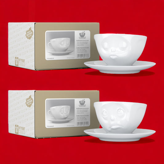 Lachende Tasse FIFTYEIGHT PRODUCTS | 2er Tassen Set | KÜSSEND & OCH BITTE | je ca. 200ml | weiß