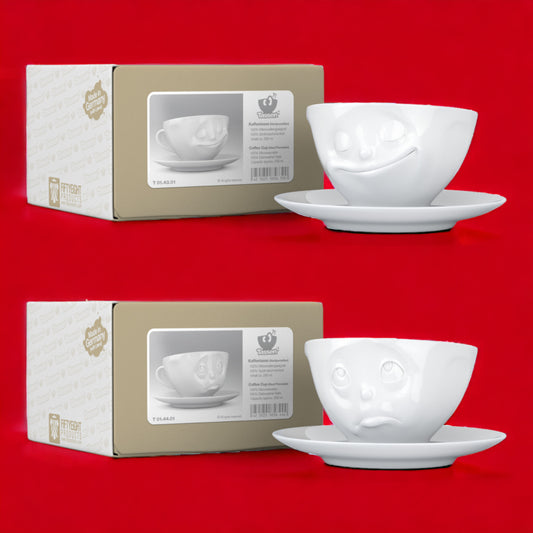 Lachende Tasse FIFTYEIGHT PRODUCTS | 2er Tassen Set | GLÜCKLICH & OCH BITTE | je ca. 200ml | weiß