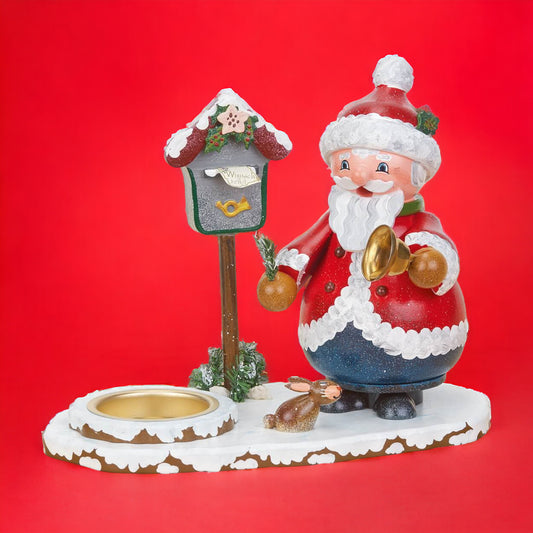 Hubrig Volkskunst | Räucherwichtel | Weihnachtsmann mit Teelicht | 16 cm