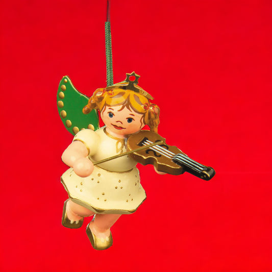 Hubrig Volkskunst | Baumbehang | Weihnachtsengel | Engel mit Geige | 6 cm