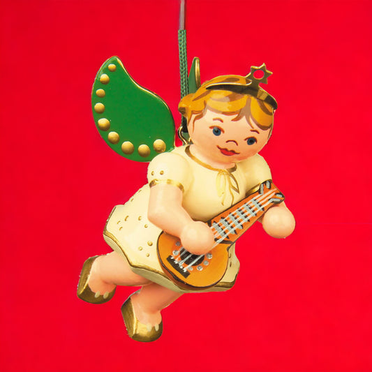 Hubrig Volkskunst | Baumbehang | Weihnachtsengel | Engel mit Mandoline | 6 cm