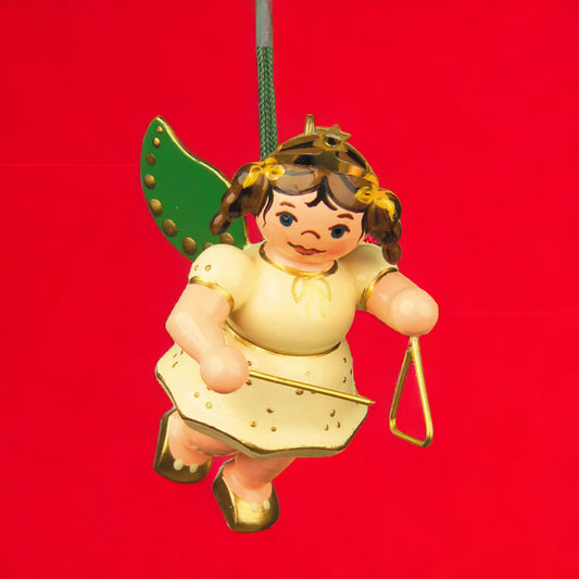 Hubrig Volkskunst | Baumbehang | Weihnachtsengel | Engel mit Triangel | 6 cm