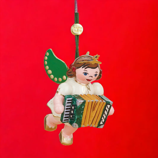 Hubrig Volkskunst | Baumbehang | Weihnachtsengel | Engel mit Akkordeon | 6 cm
