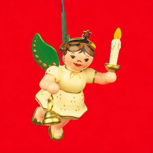 Hubrig Volkskunst | Baumbehang | Weihnachtsengel | Engel | Licht und Glocke | 6 cm