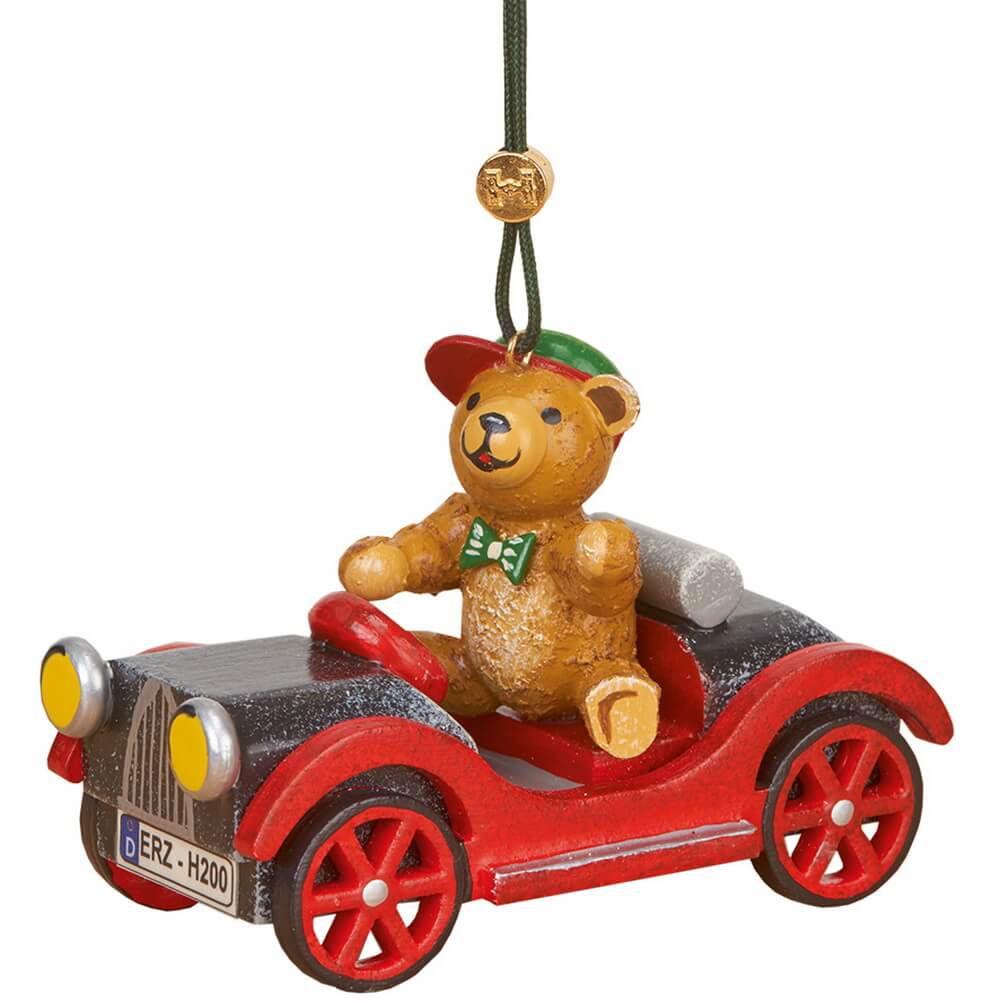 Hubrig Volkskunst | Baumbehang | Auto mit Teddy | 5 cm