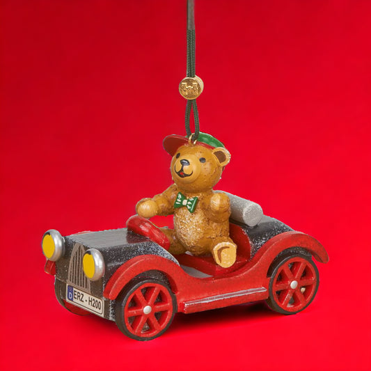 Hubrig Volkskunst | Baumbehang | Auto mit Teddy | 5 cm