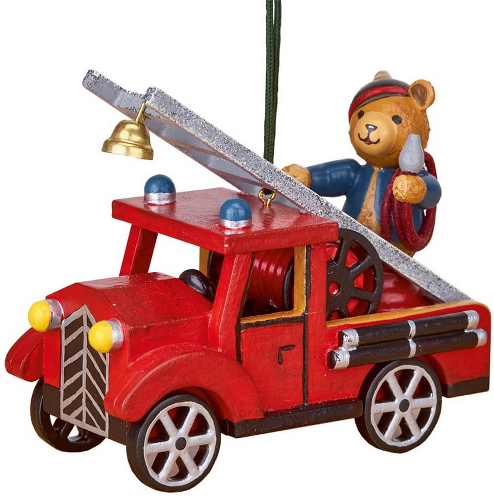 Hubrig Volkskunst | Baumbehang | Feuerwehr mit Teddy | 8 cm