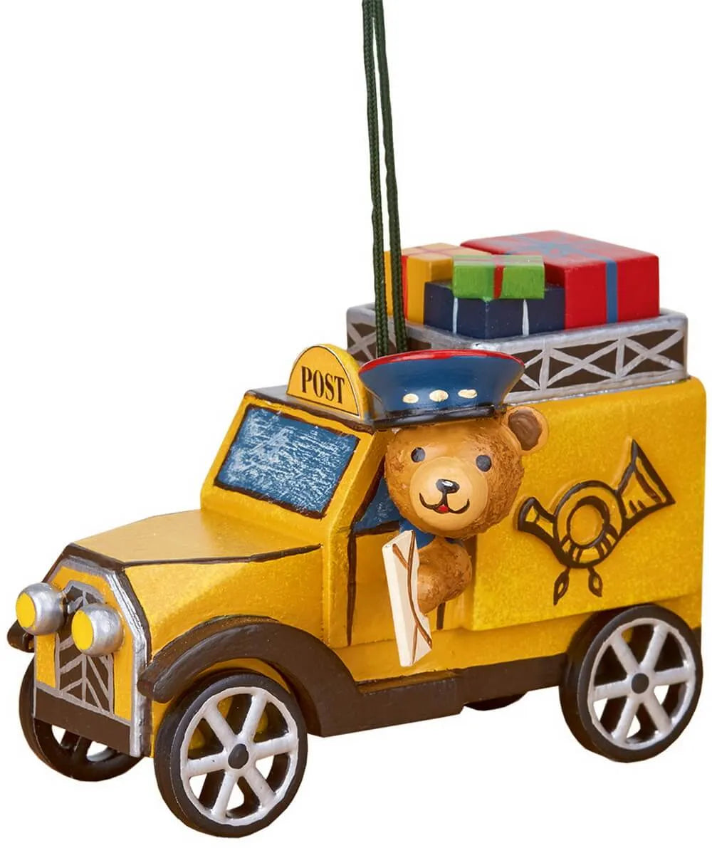 Hubrig Volkskunst | Baumbehang | Postauto mit Teddy | 8 cm