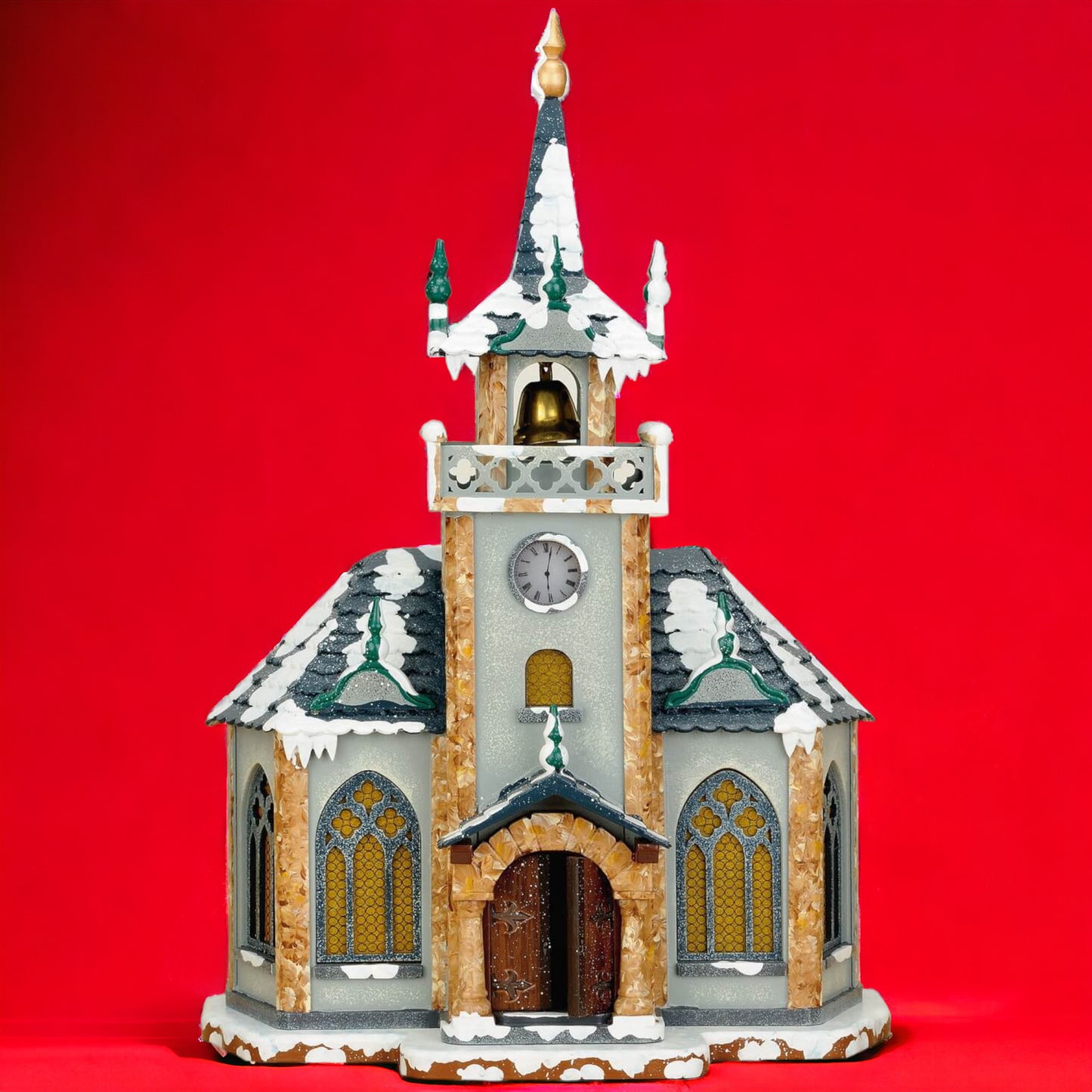 Hubrig Volkskunst | Winterkinder | Winterhaus | Kirche | elektrisch beleuchtet | 31 cm