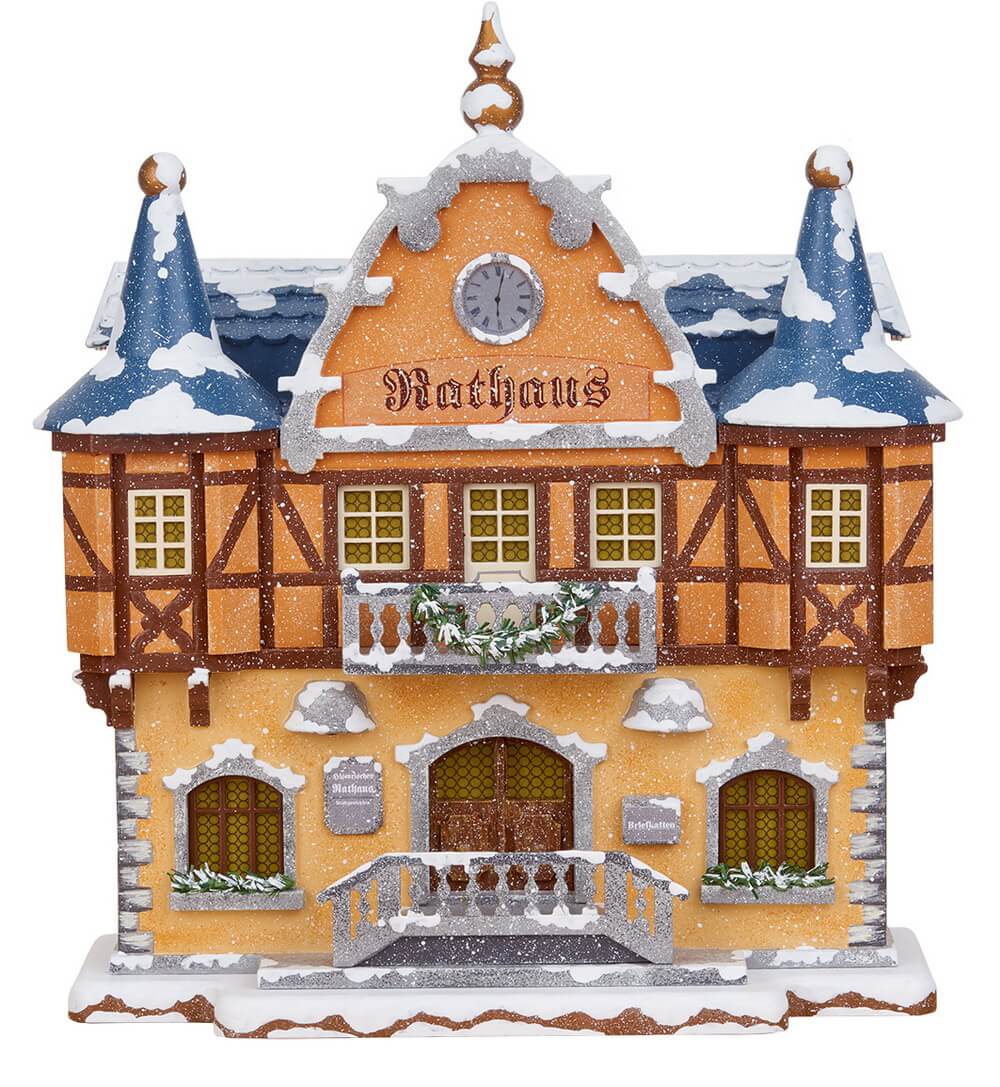 Hubrig Volkskunst | Winterkinder | Winterhaus | Rathaus | elektrisch beleuchtet | 21 cm