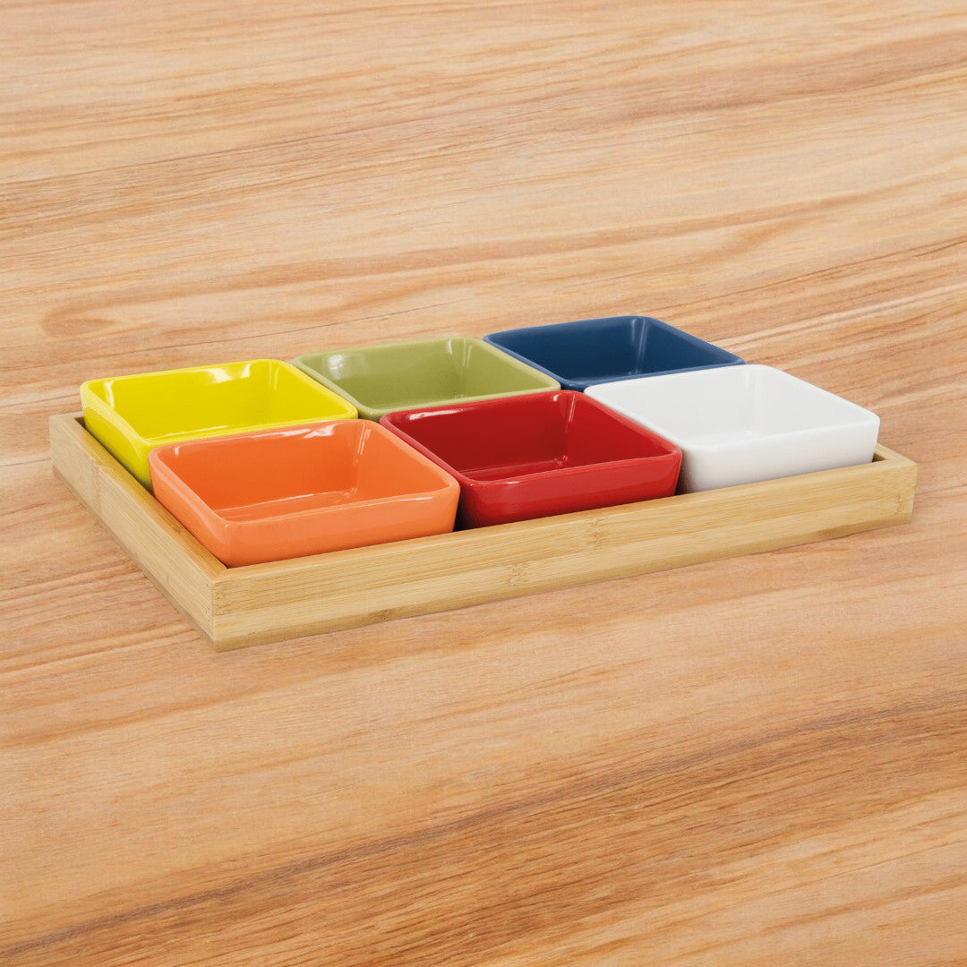 Remember | Schalen-Set mit Holztablett Nr. 1 | bunte Farben | 33 cm x 22,5 cm x 5 cm