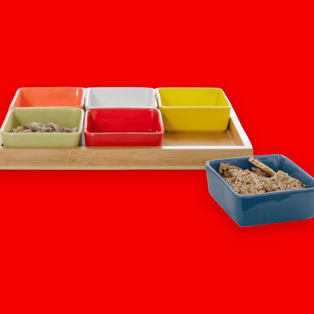 Remember | Schalen-Set mit Holztablett Nr. 1 | bunte Farben | 33 cm x 22,5 cm x 5 cm