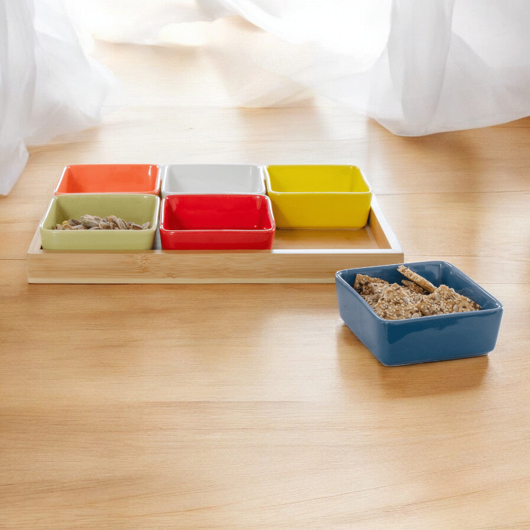 Remember | Schalen-Set mit Holztablett Nr. 1 | bunte Farben | 33 cm x 22,5 cm x 5 cm