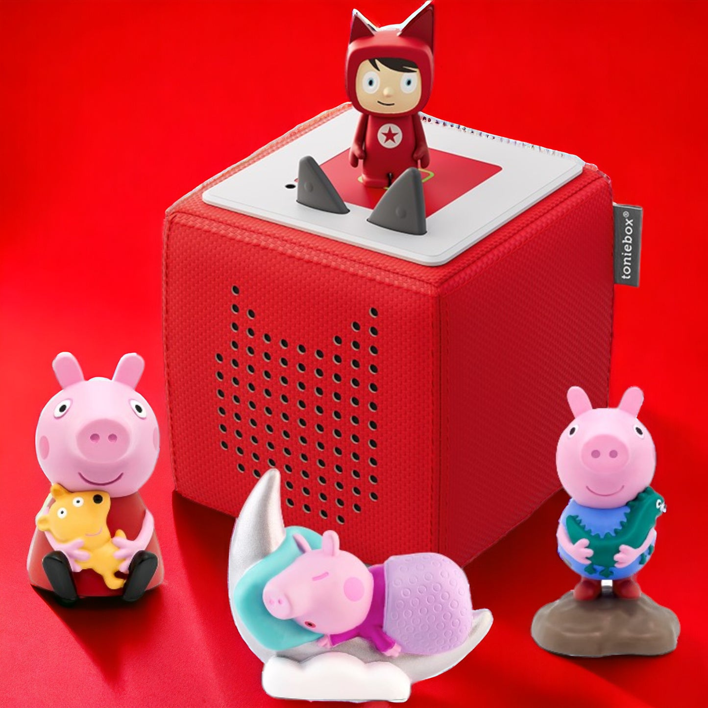 Toniebox | Extrapack | Starterset inclusive 3 PEPPA PIG Hörfiguren | Farbe der Box Rot