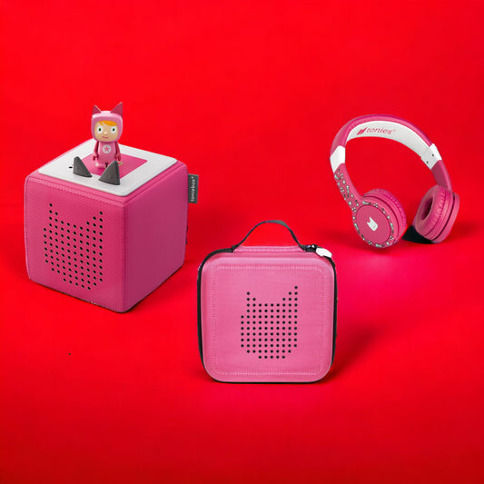 tonies® Hörfigur | Starterset Box Pink | mit Kreativtonie + Tonie-Lauscher + Tonie-Transporter